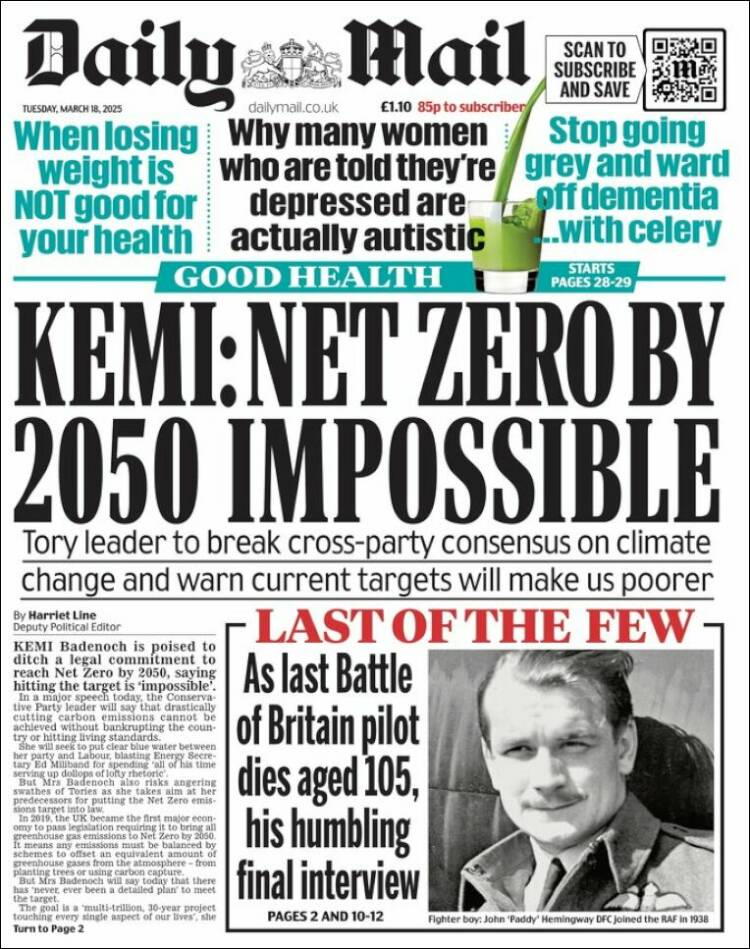 Portada de Daily Mail (Reino Unido)
