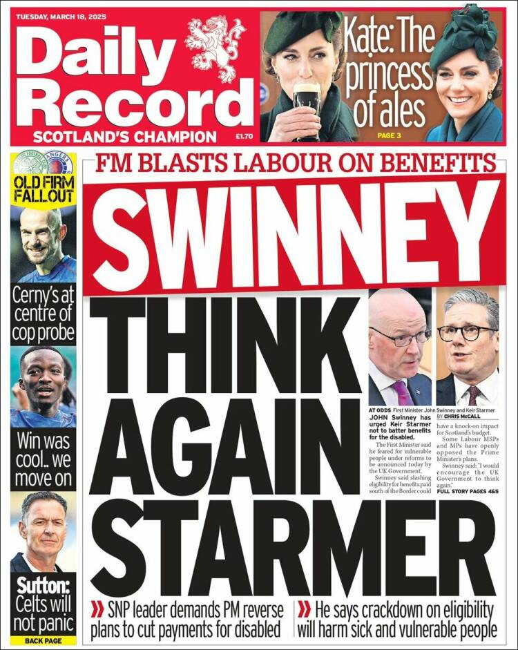 Portada de Daily Record (Reino Unido)
