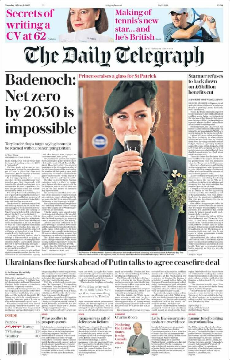 Portada de Daily Telegraph (Reino Unido)