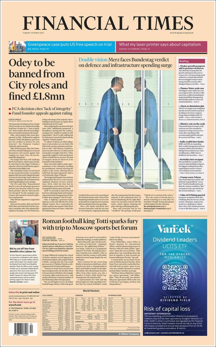 Portada de Financial Times (Reino Unido)