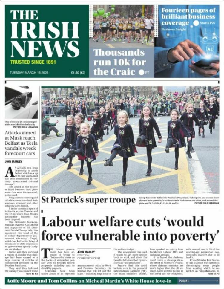 Portada de Irish News (Reino Unido)