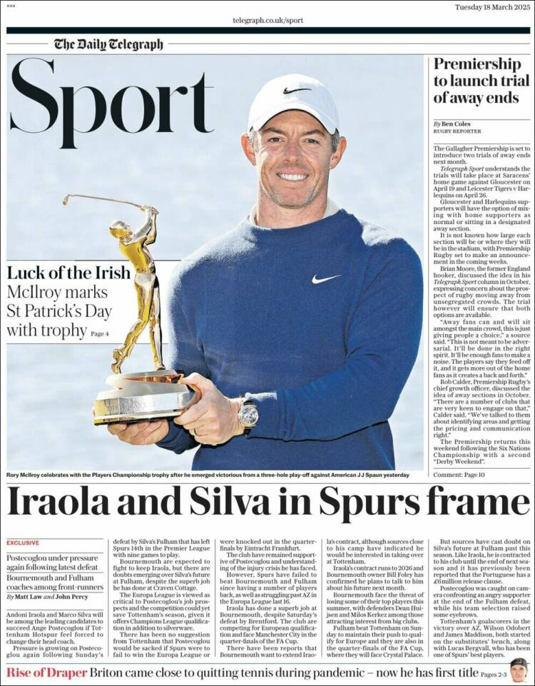 Portada de Telegraph Sport (Reino Unido)