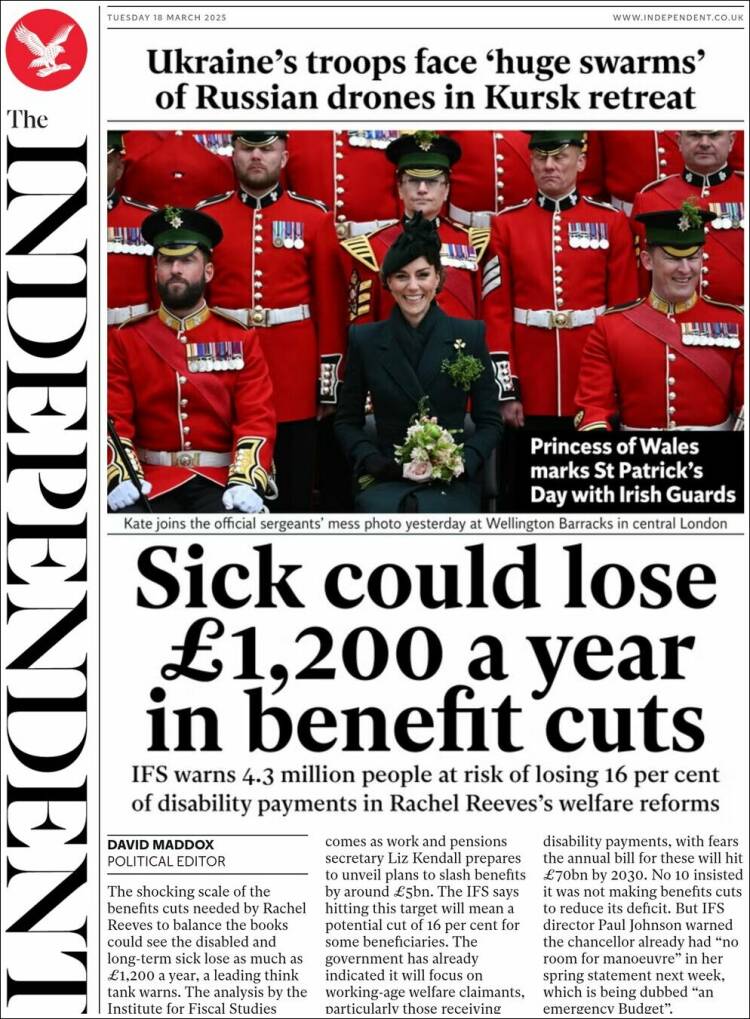Portada de The Independent (Reino Unido)