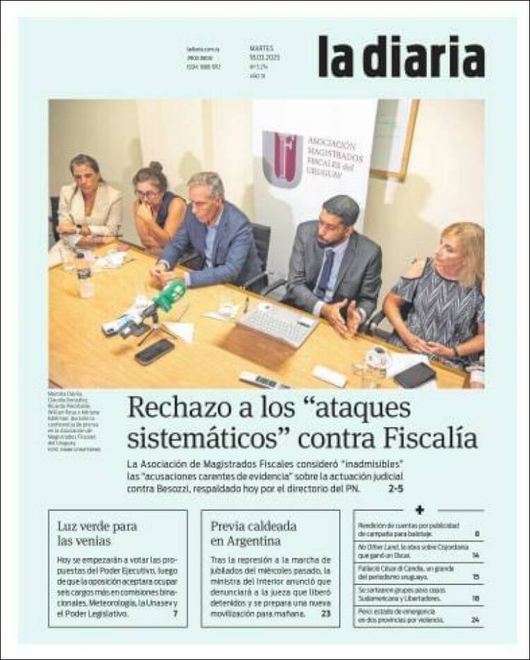 Portada de La Diaria (Uruguay)