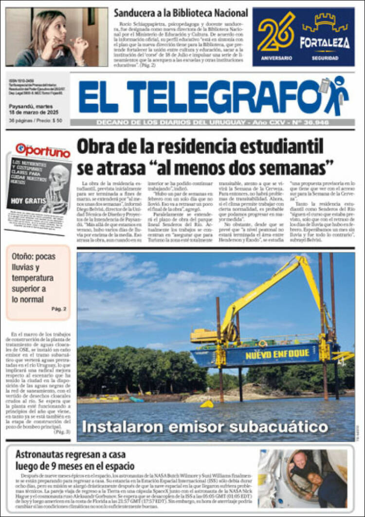 Portada de El Telégrafo (Uruguay)