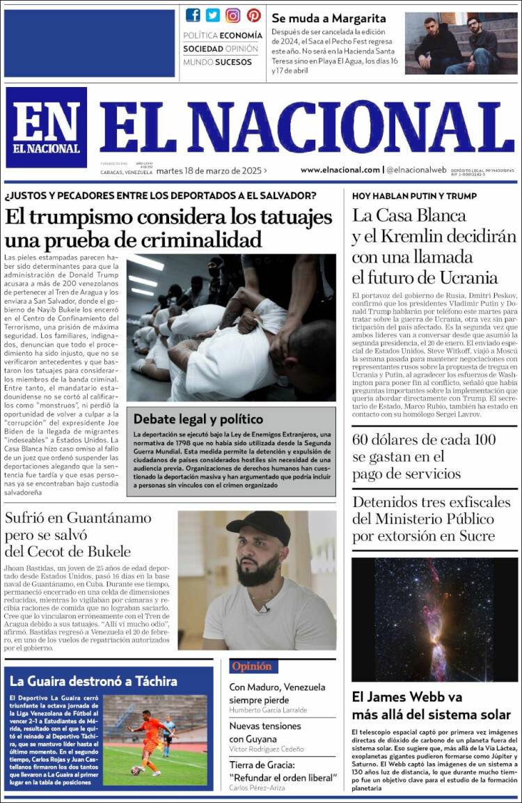 Portada de El Nacional (Venezuela)