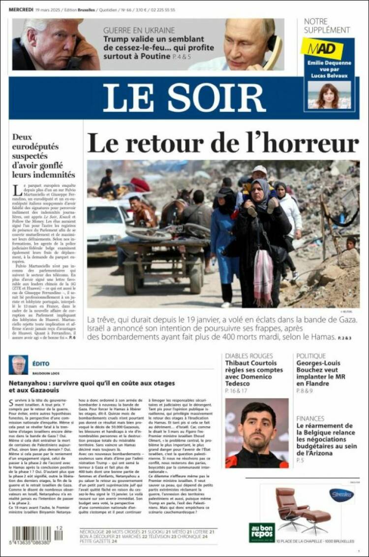Portada de Le Soir (B&eacute;lgica)