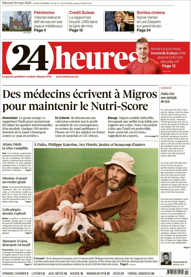 Portada de 24 Heures (Suiza)