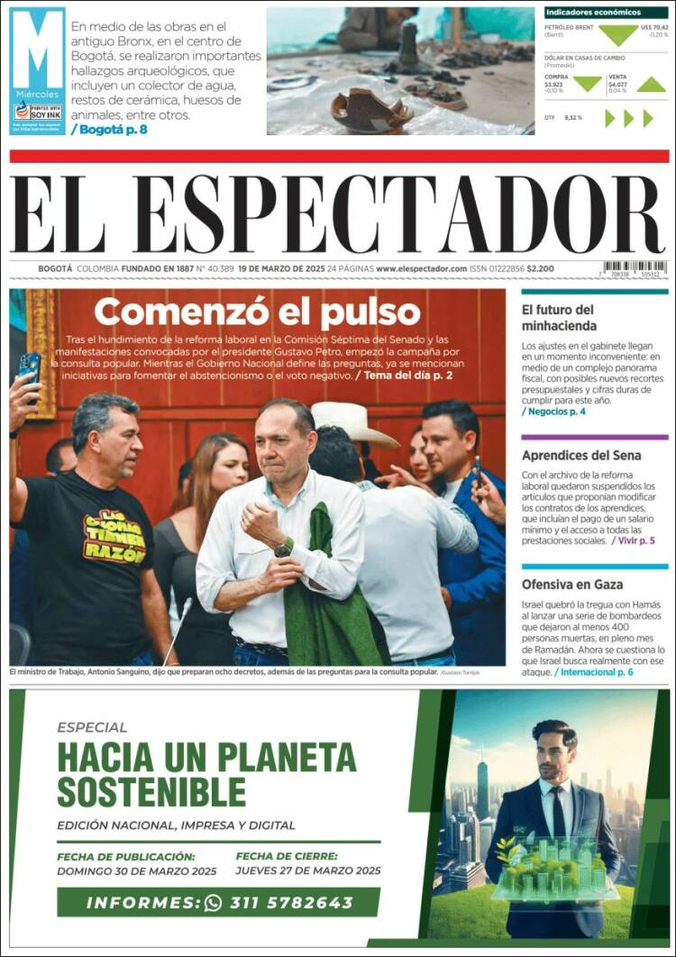 Portada de El Espectador (Colombia)