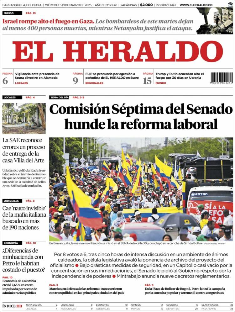 Portada de El Heraldo (Colombia)