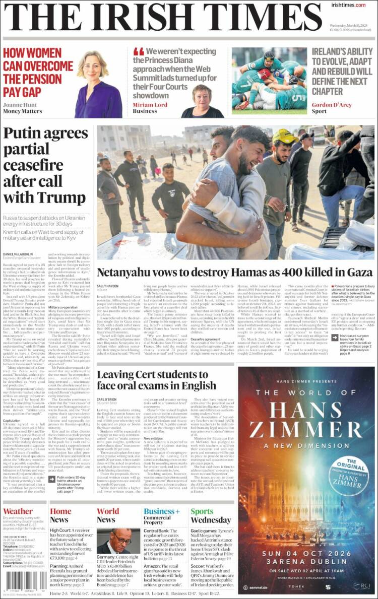 Portada de Irish Times (Irlanda)