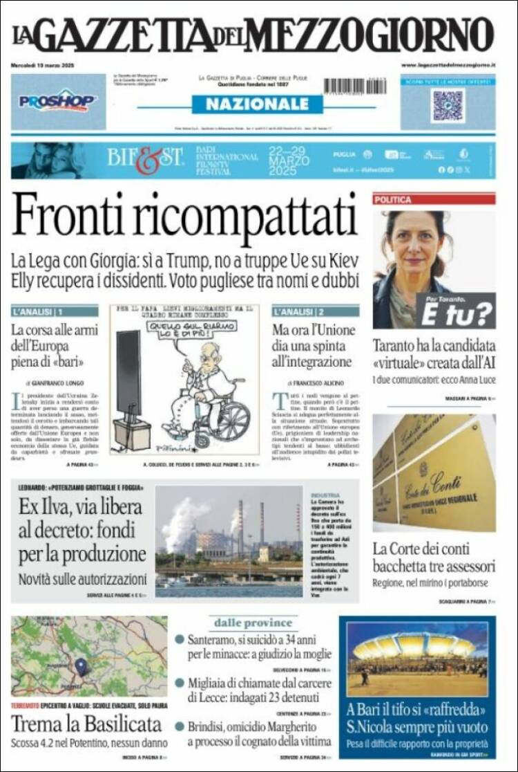 Portada de La Gazzetta del Mezzogiorno (Italia)
