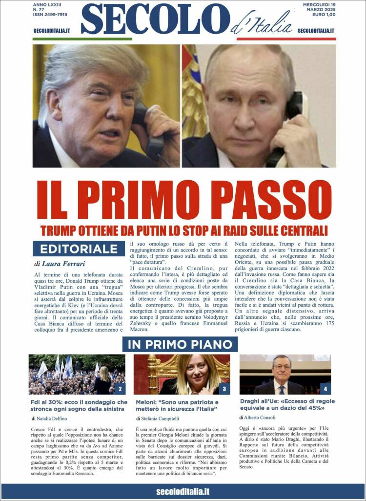 Portada de Secolo d'Italia (Italia)