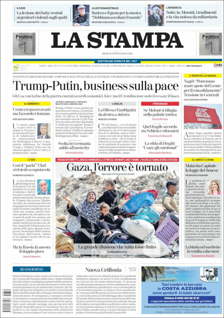 Portada de La Stampa (Italia)