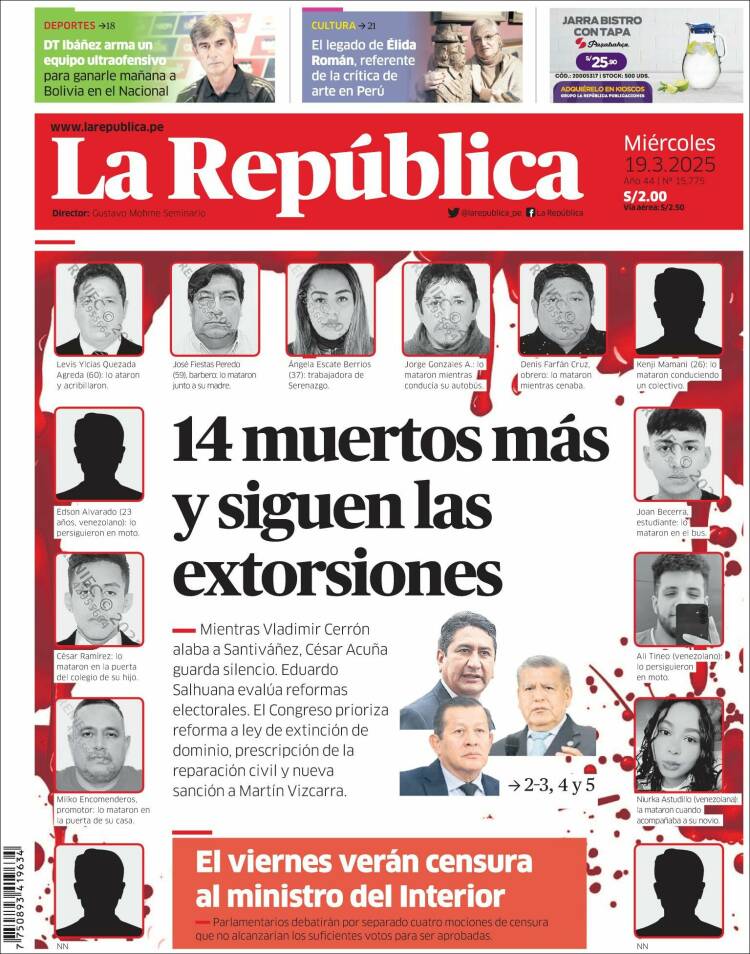 Portada de La Republica (Per&uacute;)