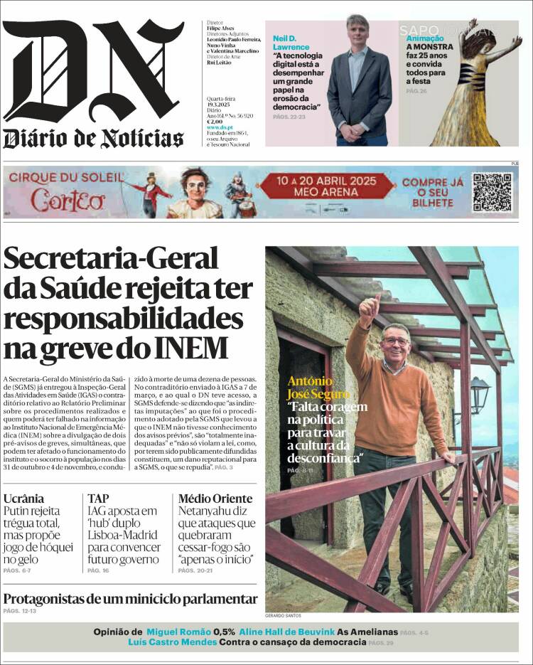 Portada de Diário de Noticias (Portugal)