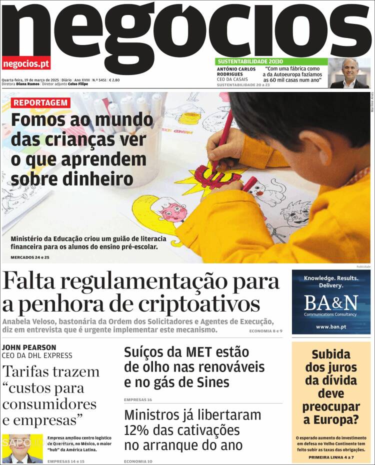 Portada de Jornal de Negócios (Portugal)