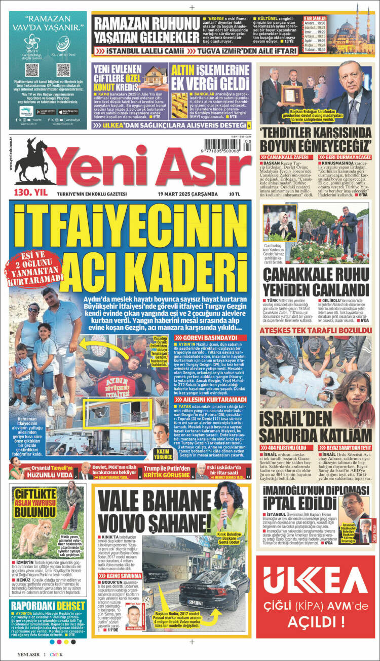 Portada de Yeni Asır (Turqu&iacute;a)