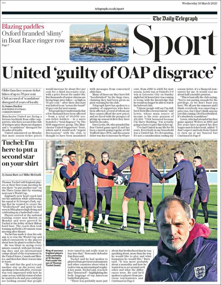 Portada de Telegraph Sport (Reino Unido)