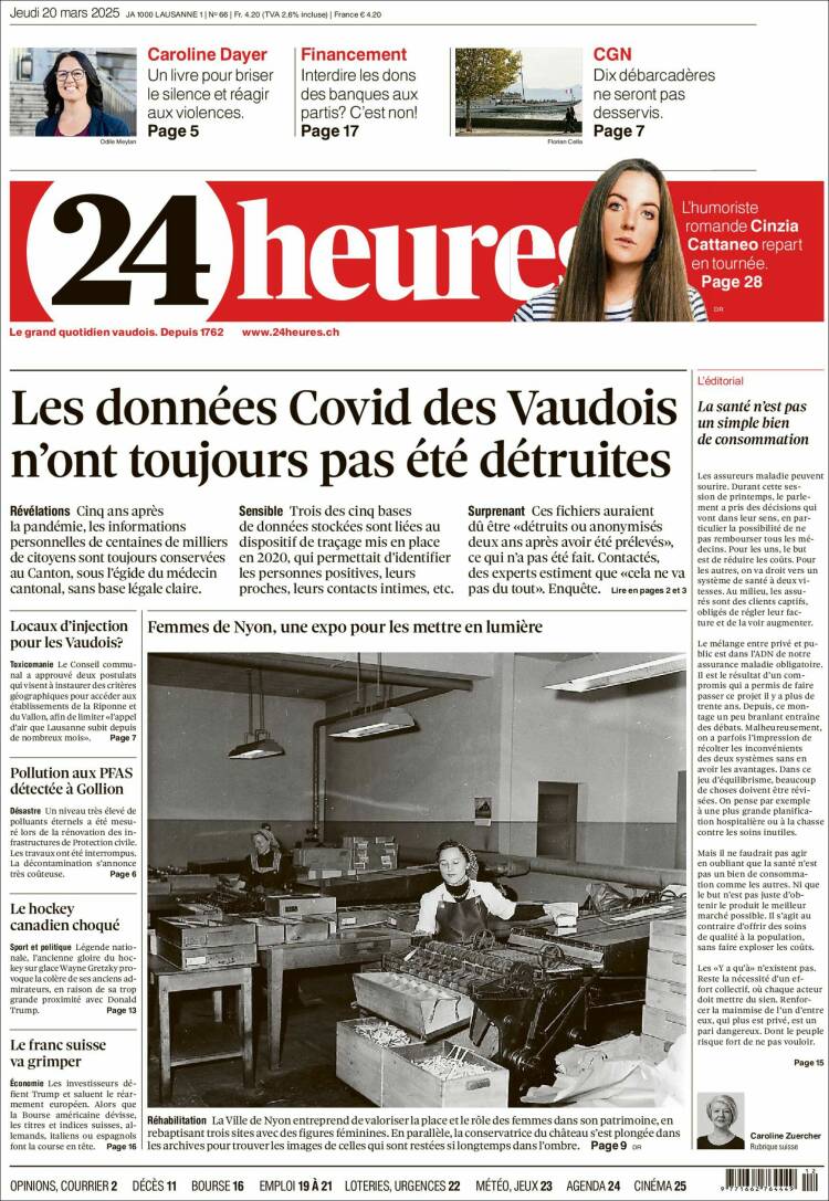 Portada de 24 Heures (Suiza)