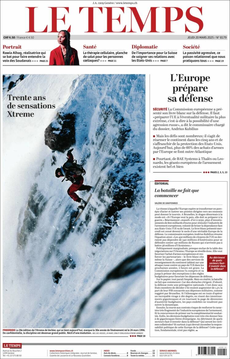 Portada de Le Matin (Suiza)