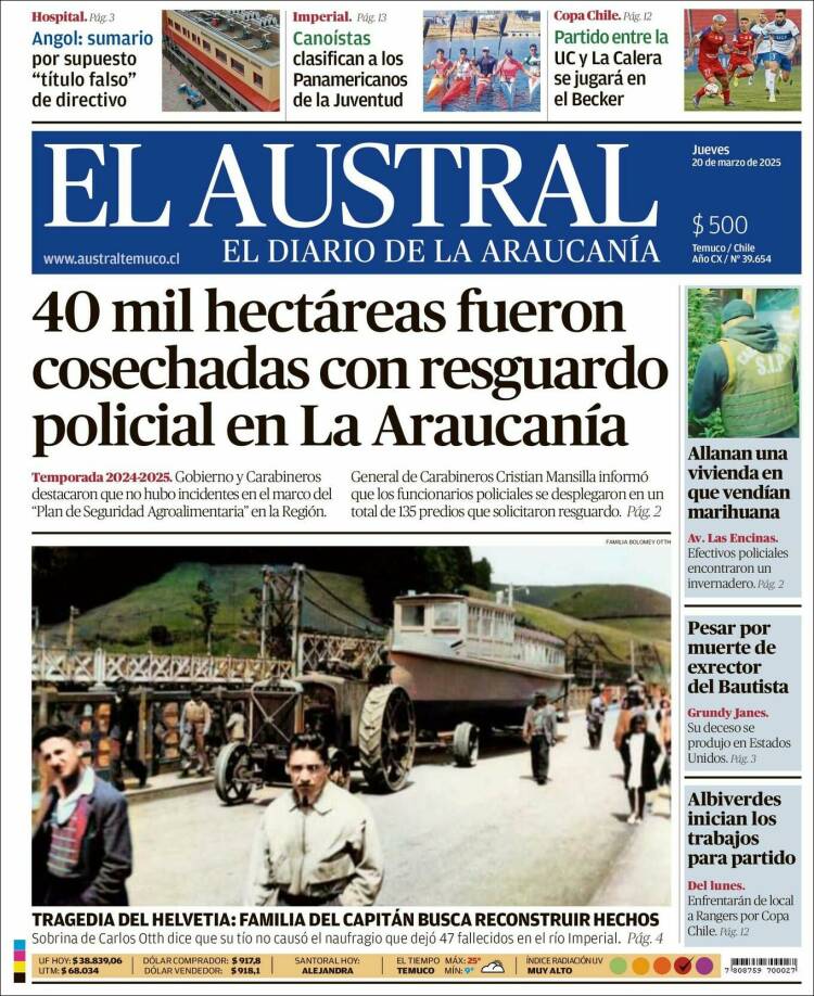 Portada de El Austral de Temuco (Chile)