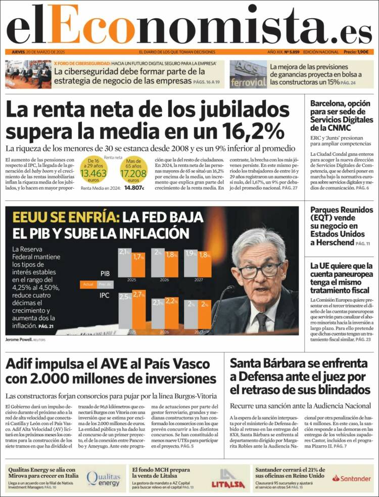 Portada de El Economista (España)