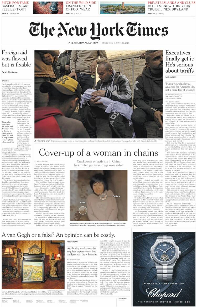 Portada de International New York Times (Europa)