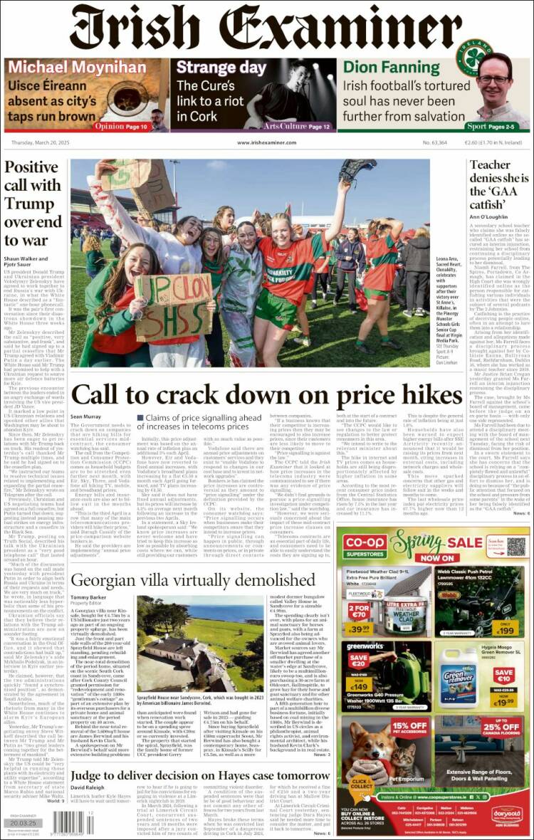 Portada de Irish Examiner (Irlanda)