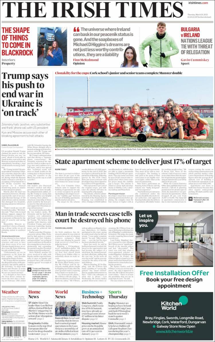 Portada de Irish Times (Irlanda)
