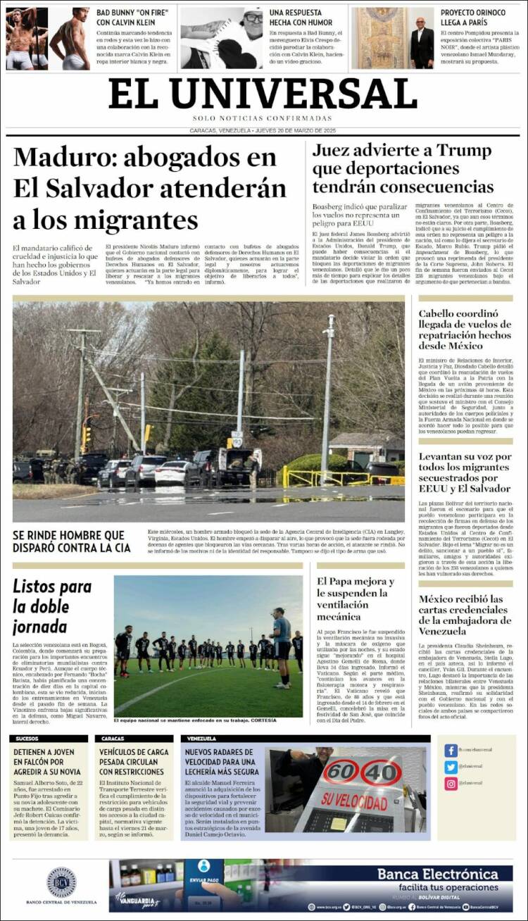 Portada de Universal (Venezuela)