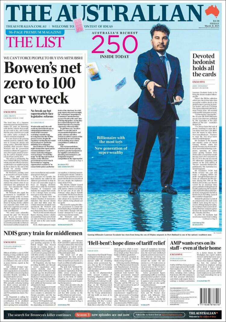 Portada de The Australian (Australia)