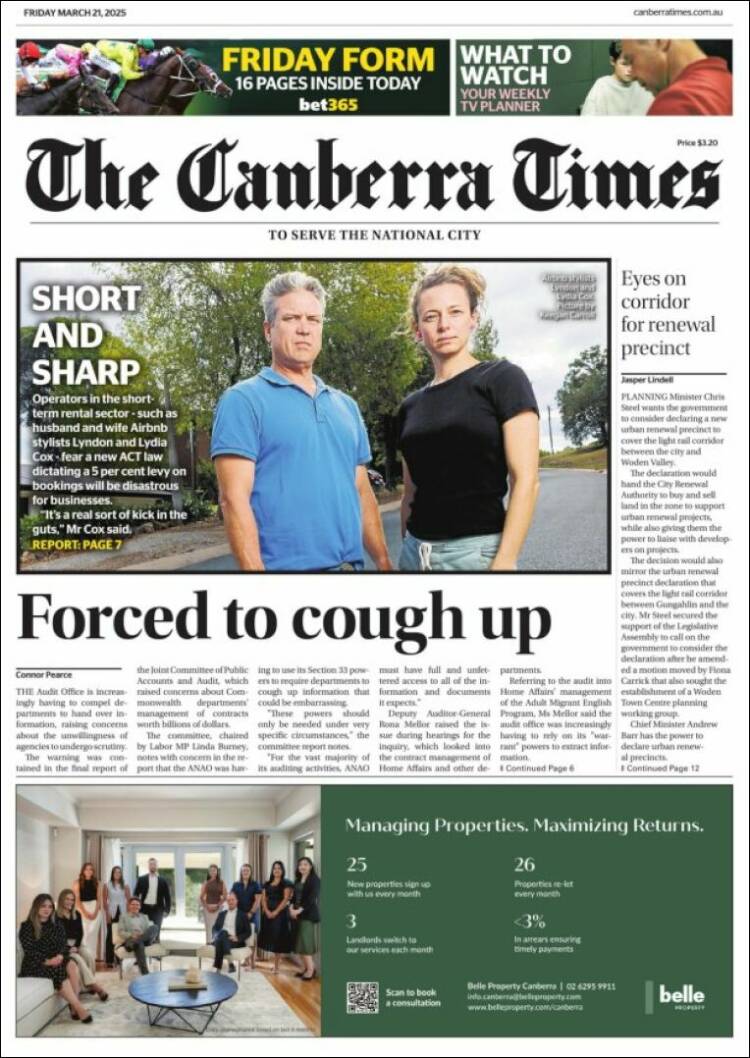 Portada de The Canberra Times (Australia)