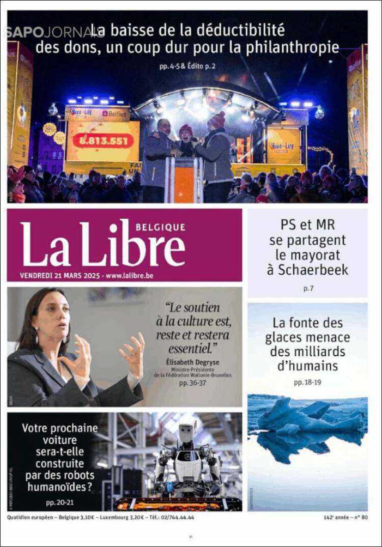 Portada de La Libre.be (B&eacute;lgica)