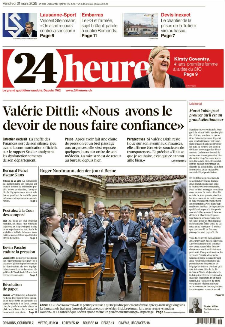 Portada de 24 Heures (Suiza)