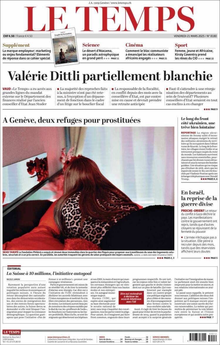 Portada de Le Matin (Suiza)