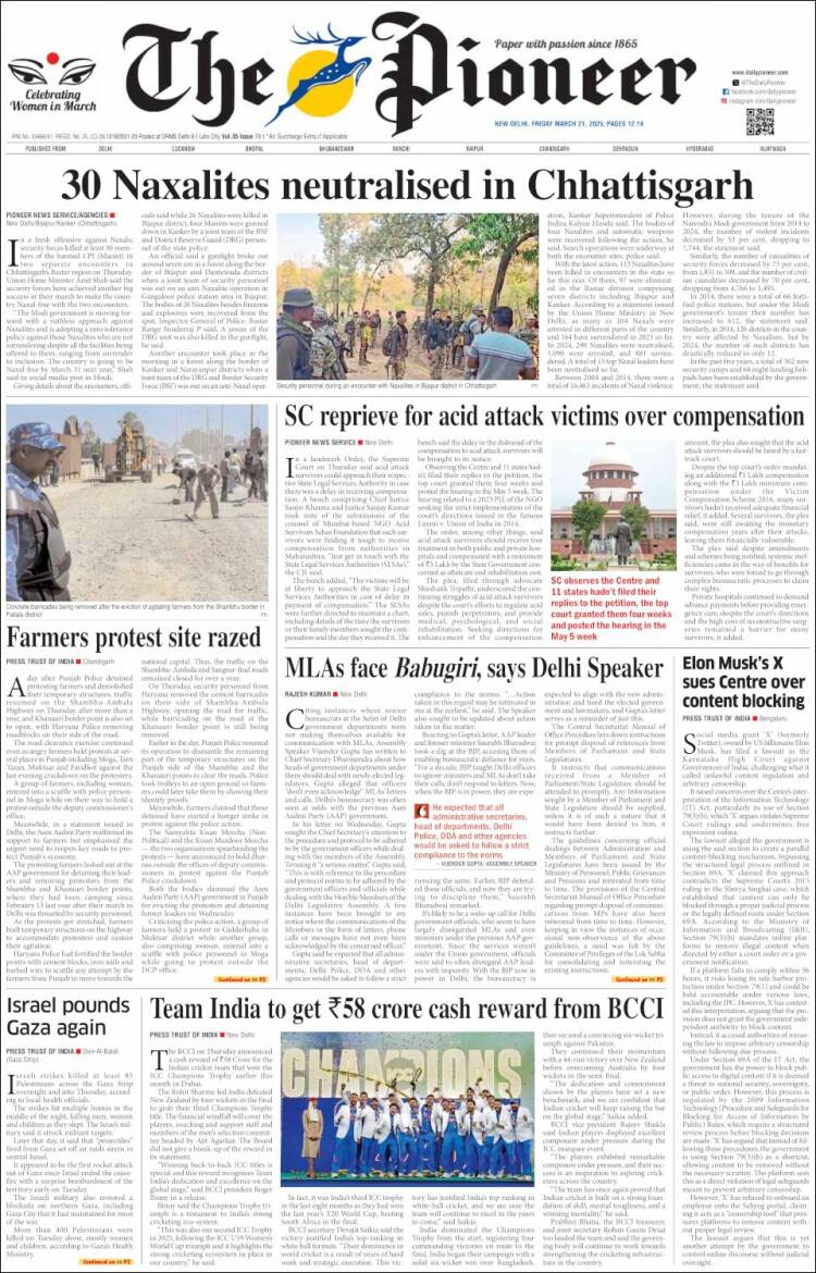 Portada de The Pioneer (India)