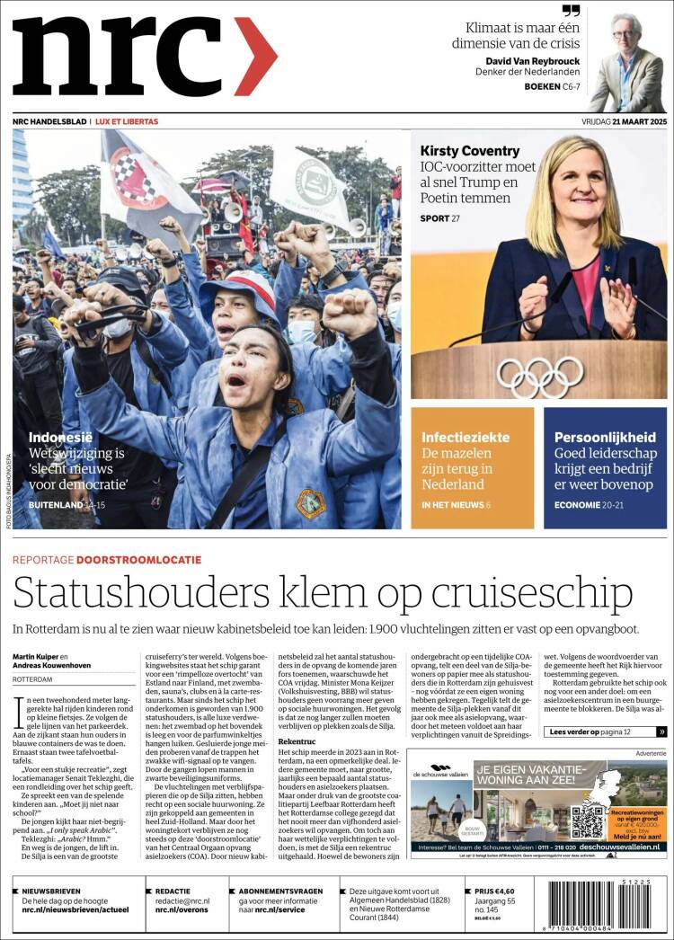 Portada de NRC Handelsblad (Pa&iacute;ses Bajos)