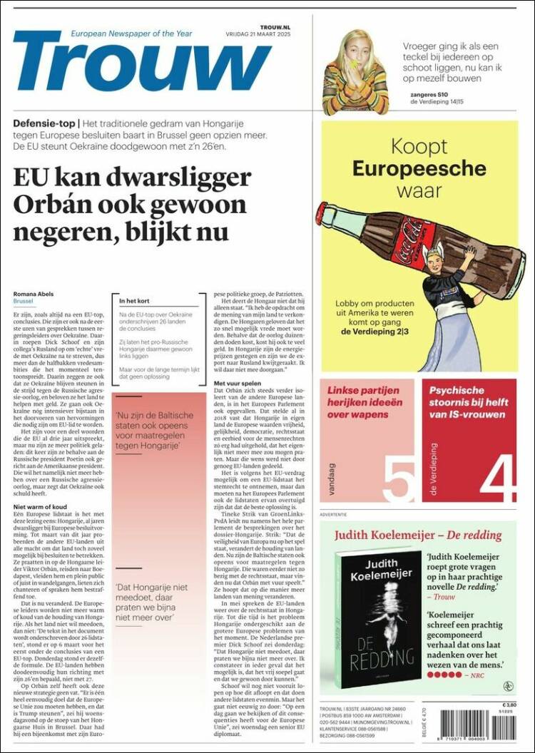 Portada de Trouw (Pa&iacute;ses Bajos)