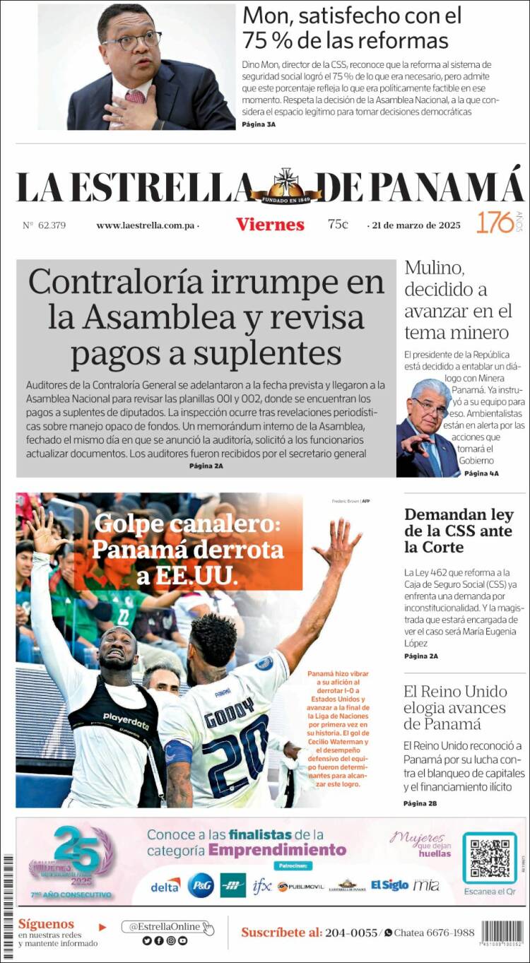 Portada de La Estrella de Panamá (Panam&aacute;)