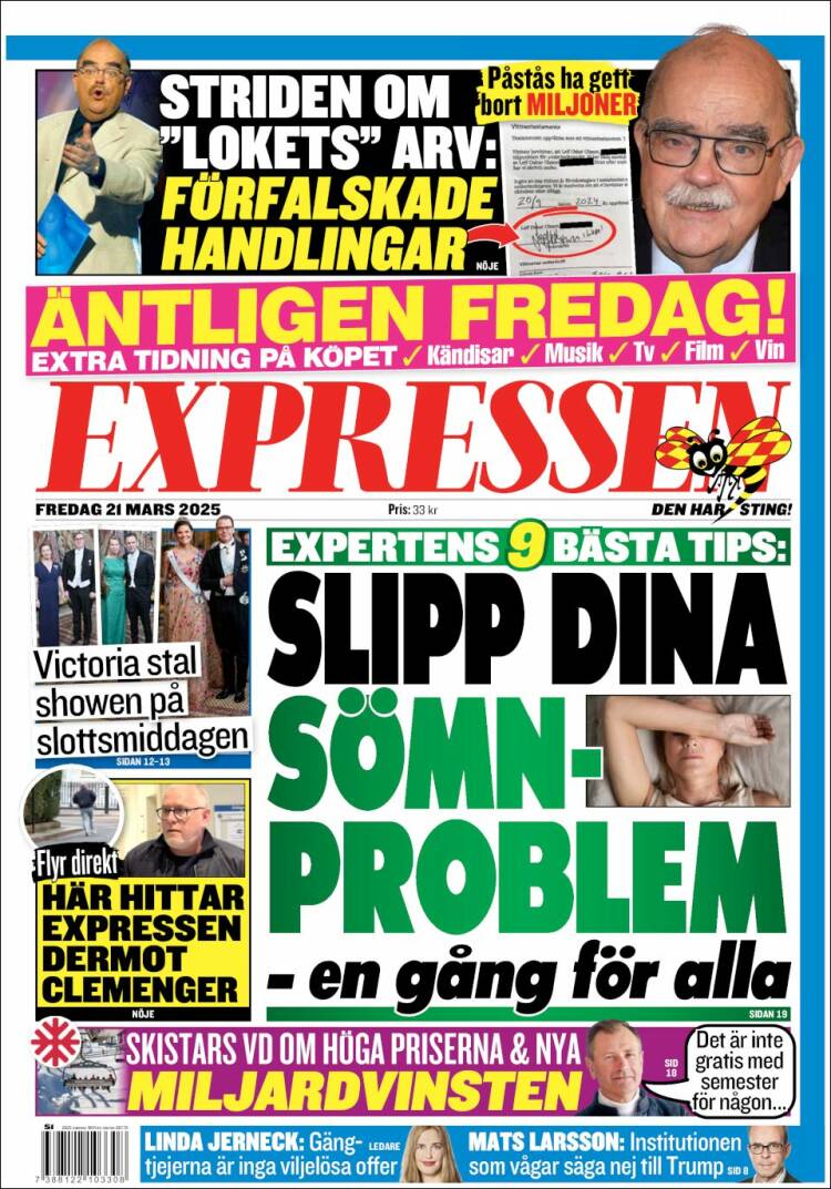 Portada de Expressen (Suecia)