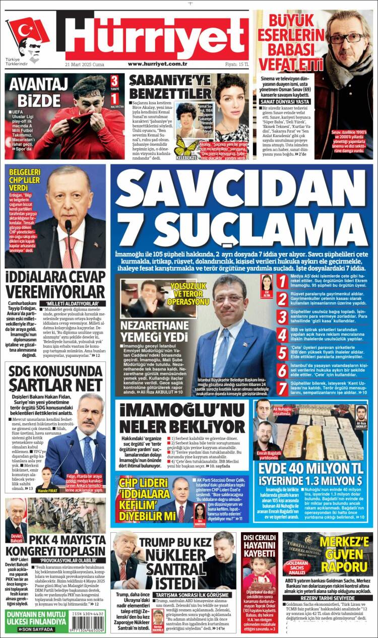 Portada de Hürriyet (Turqu&iacute;a)