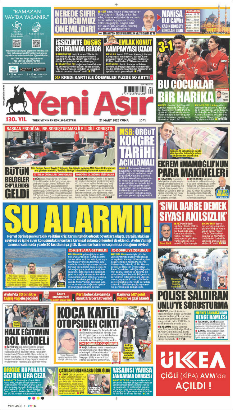 Portada de Yeni Asır (Turqu&iacute;a)