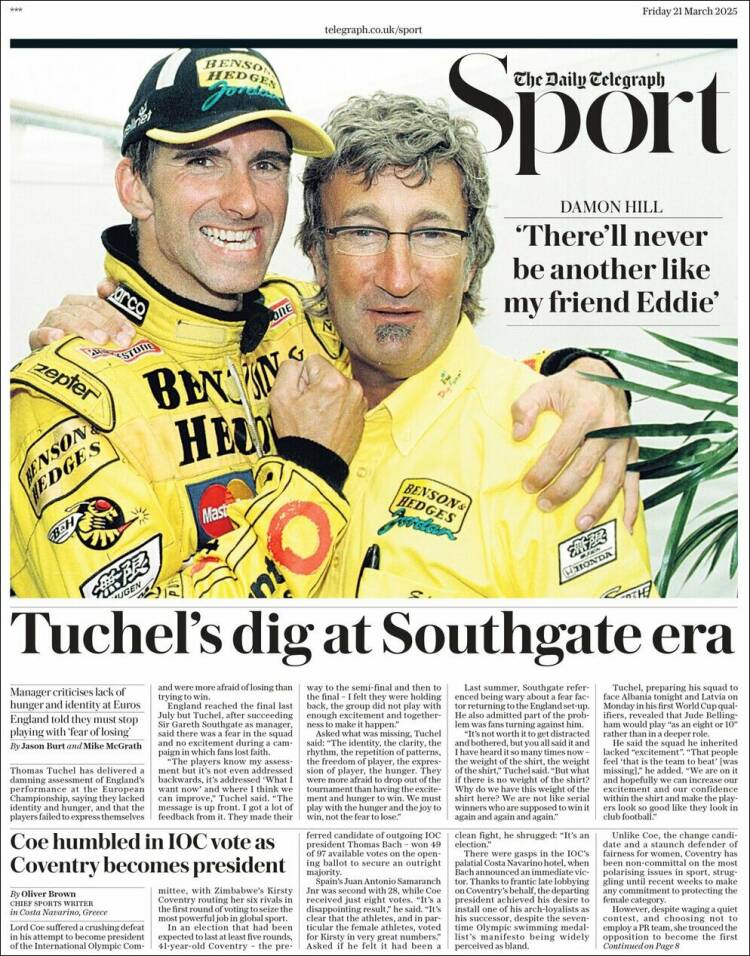 Portada de Telegraph Sport (Reino Unido)