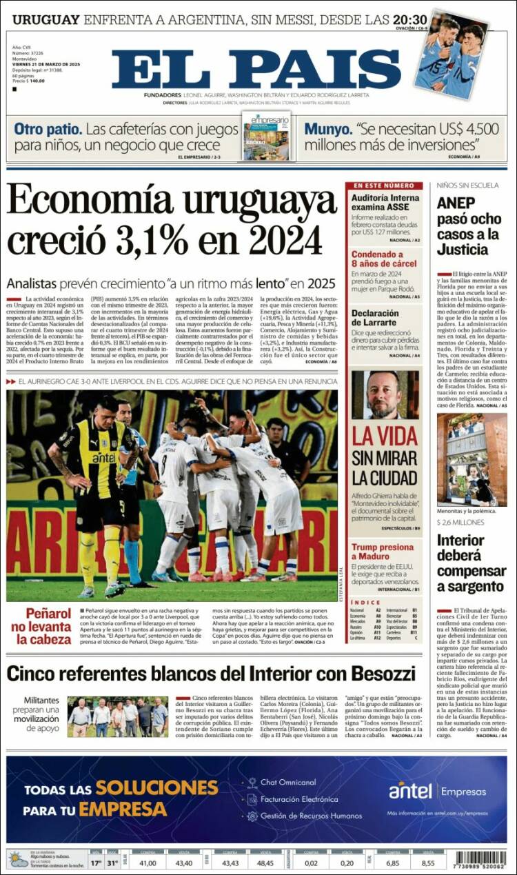 Portada de El País (Uruguay)