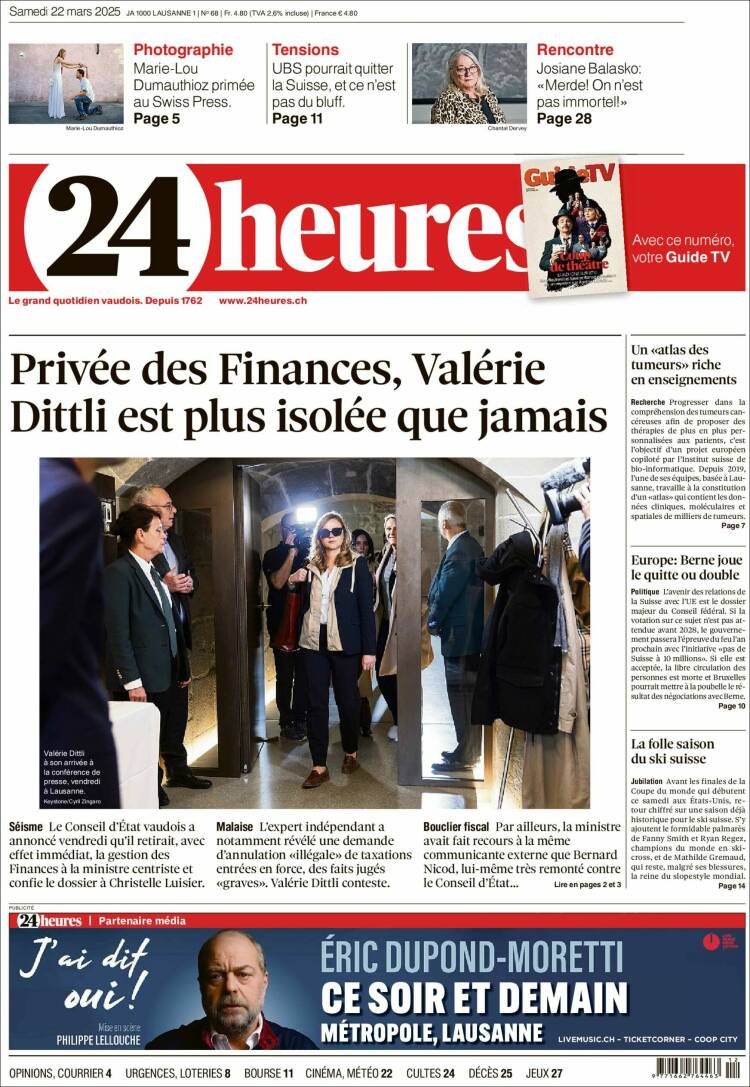 Portada de 24 Heures (Suiza)