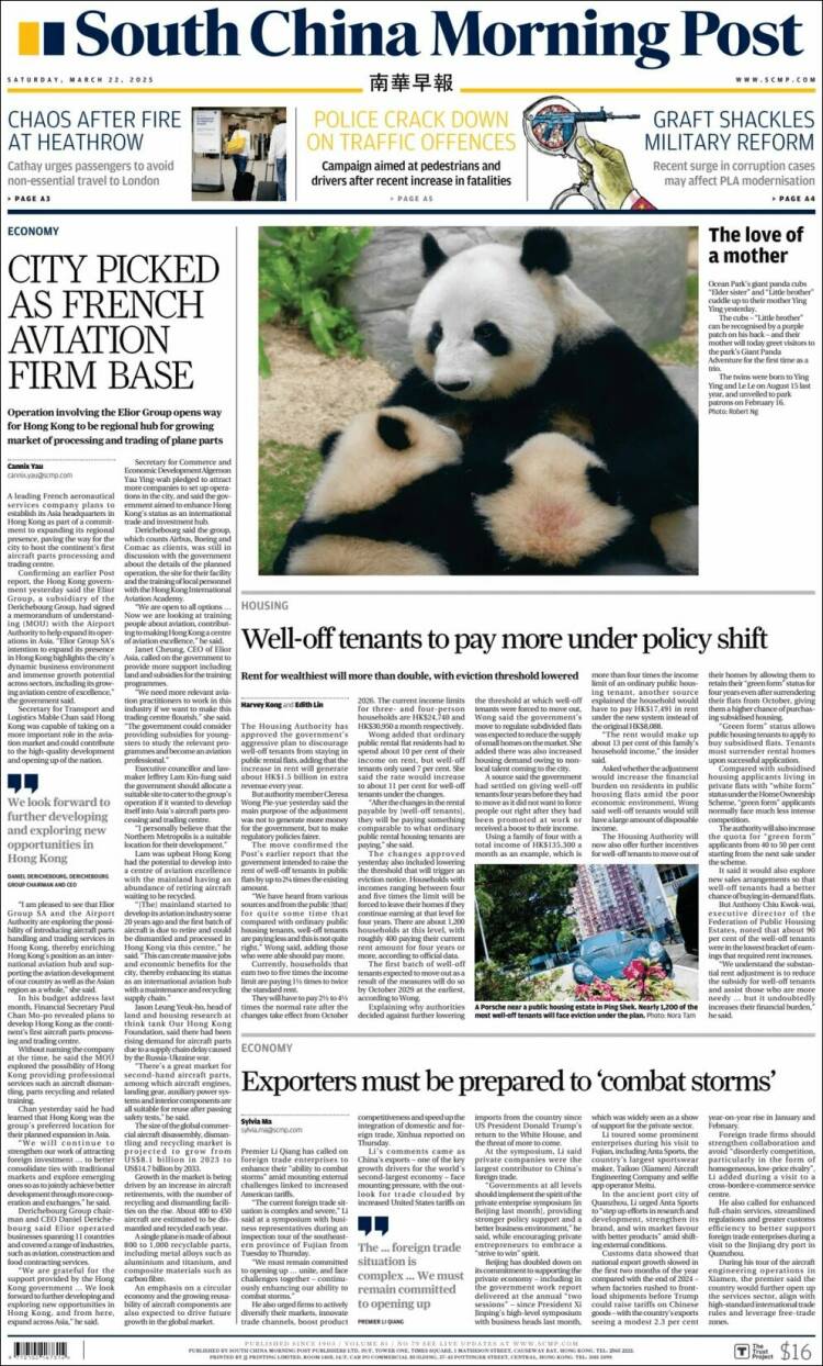 Portada de South China Morning Post (China)