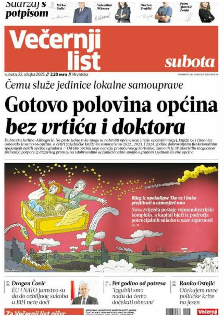 Portada de Večernji (Croacia)
