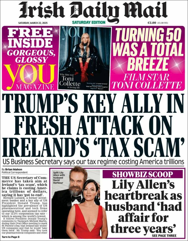 Portada de Irish Daily Mail (Irlanda)