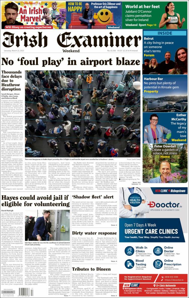 Portada de Irish Examiner (Irlanda)